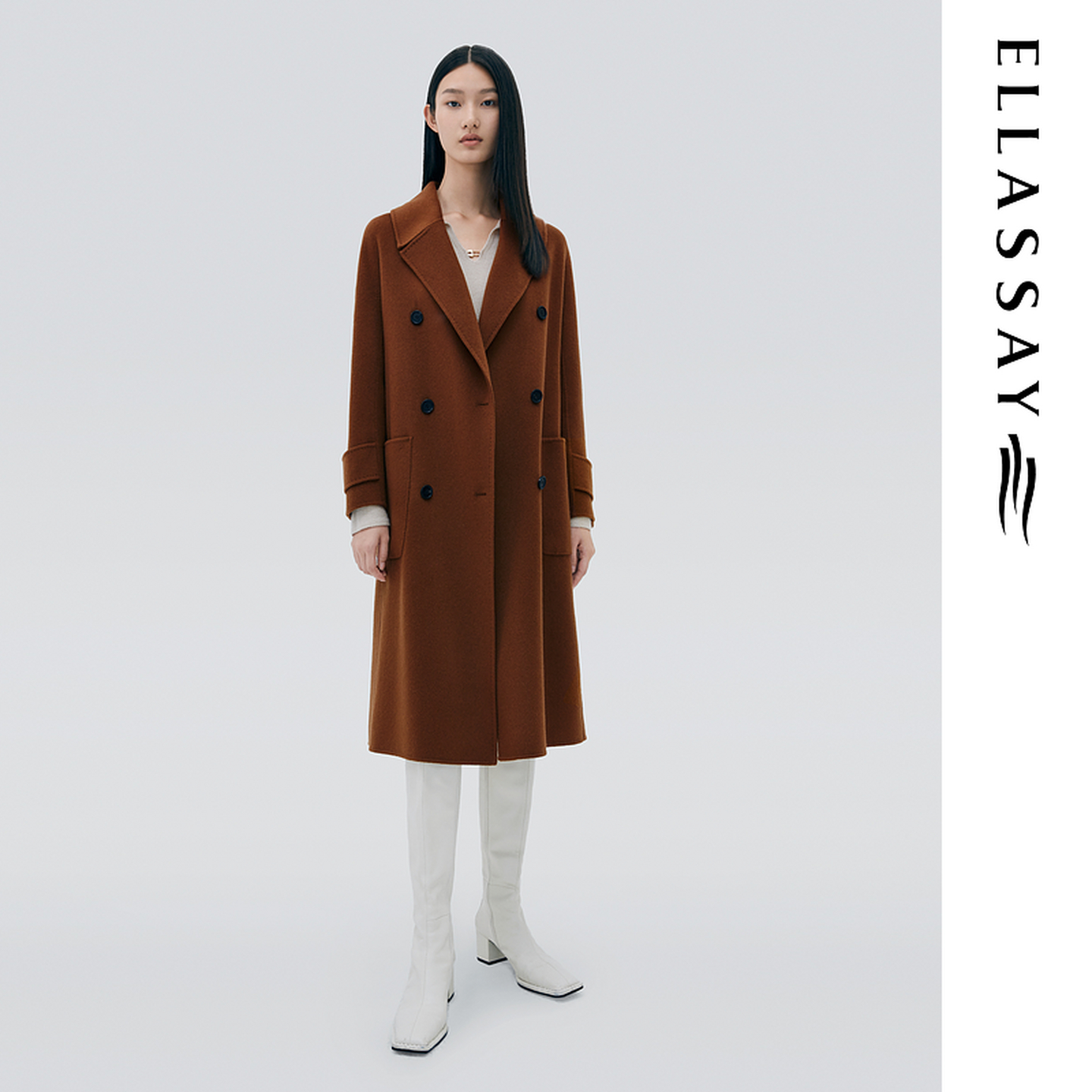 ELLASSAY歌力思秋冬新款休闲宽松中长款羊毛大衣女EWE334D03100