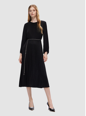 ELLASSAY歌力思秋季新款醋酸简约压褶设计连衣裙女EWD353Y03200