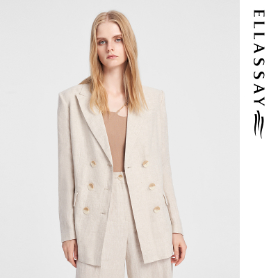 ELLASSAY歌力思春季新款亚麻轻薄透气双排扣西装女EWB351T00400