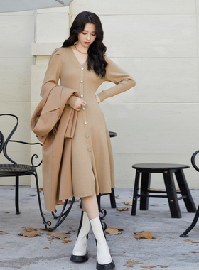 ELLASSAY歌力思秋冬新款复古法式羊毛针织连衣裙女EWF333M07400