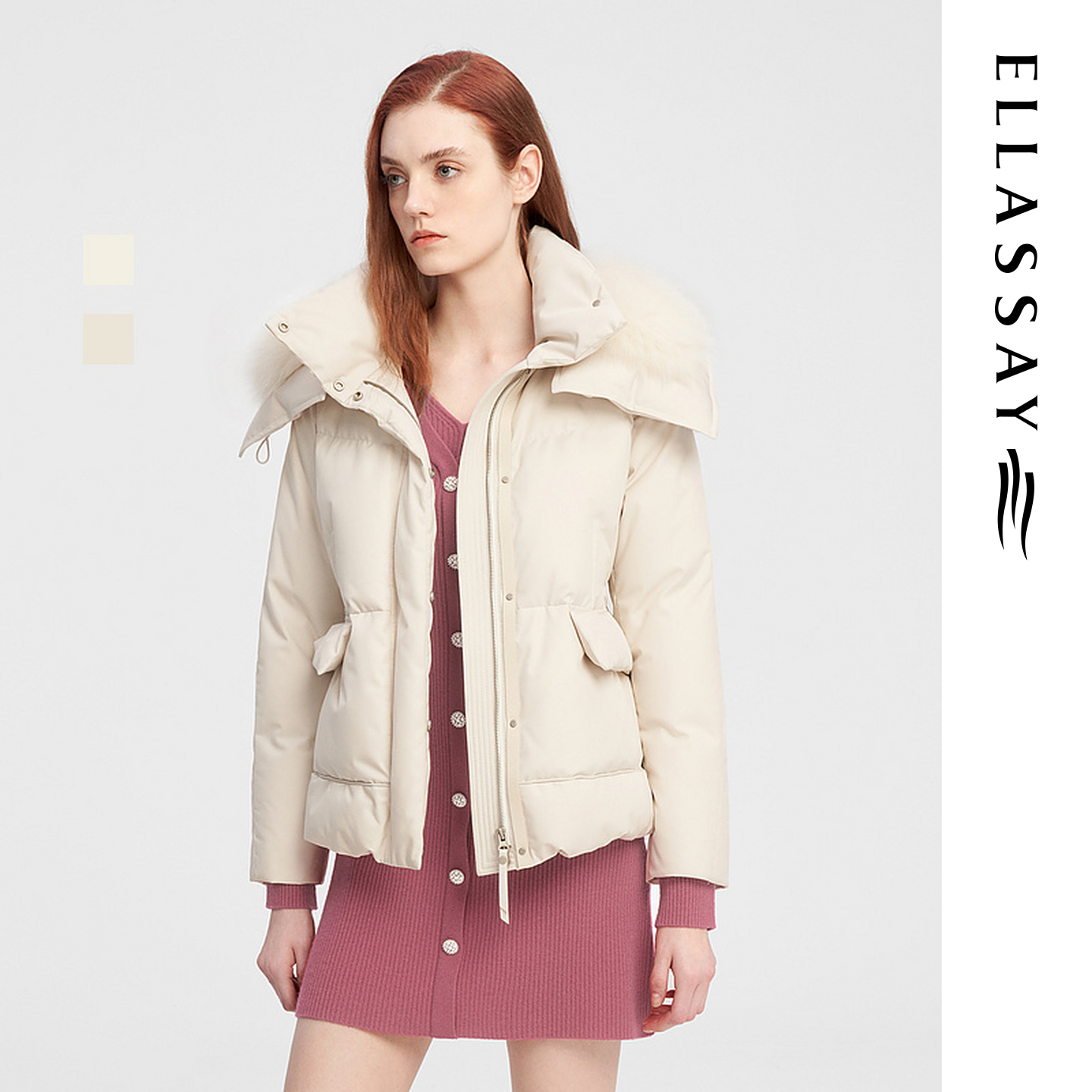 ELLASSAY歌力思秋冬新款狐狸毛领鹅绒羽绒服女EWE344L00300