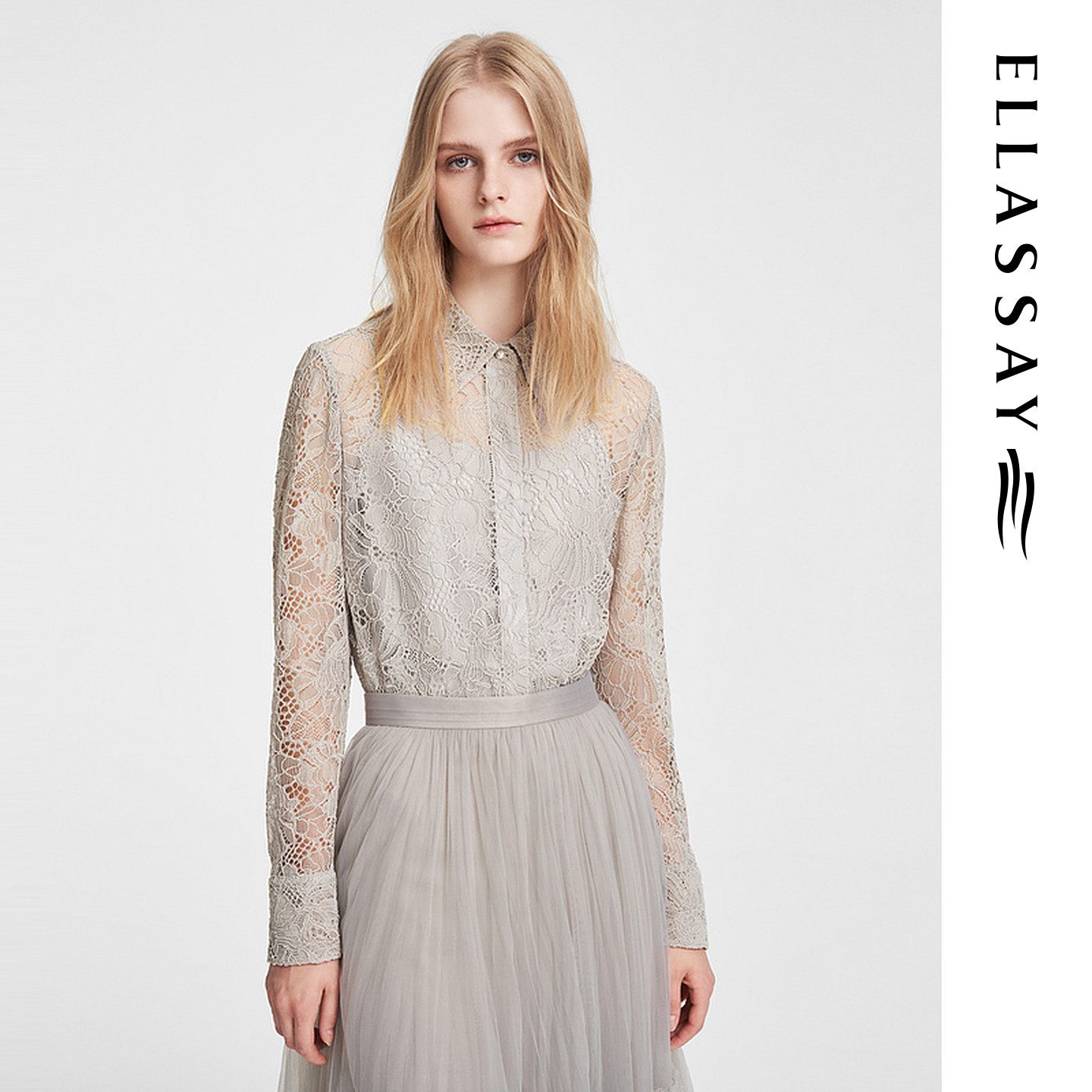 ELLASSAY歌力思春季新款温柔知性微透花朵蕾丝衬衫女EWE351C00900