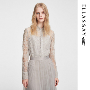 女EWE351C00900 温柔知性微透花朵蕾丝衬衫 ELLASSAY歌力思春季 新款