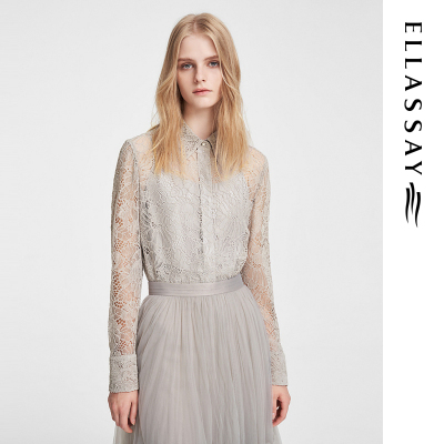 ELLASSAY歌力思春季新款温柔知性微透花朵蕾丝衬衫女EWE351C00900