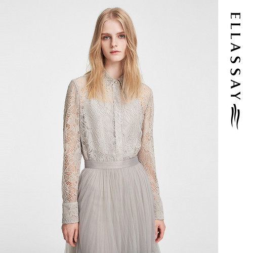 ELLASSAY歌力思春季新款温柔知性微透花朵蕾丝衬衫女EWE351C00900