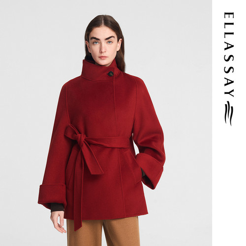 ELLASSAY歌力思秋季新款100%山羊绒立领毛呢外套女EWE353D05400