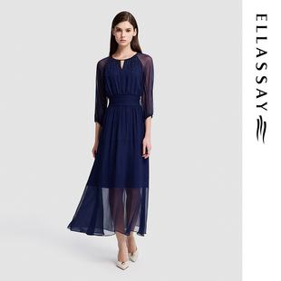 ELLASSAY歌力思2026夏季新款100%桑蚕丝长袖连衣裙女EWD375Y02500