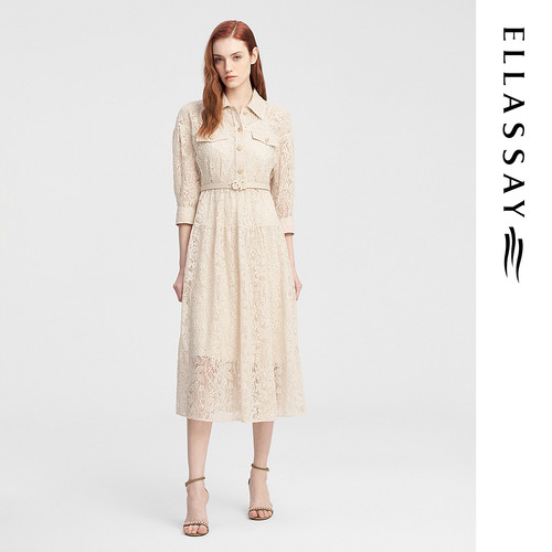 ELLASSAY歌力思秋季新款法式浪漫蕾丝连衣裙女EWE343Y01100