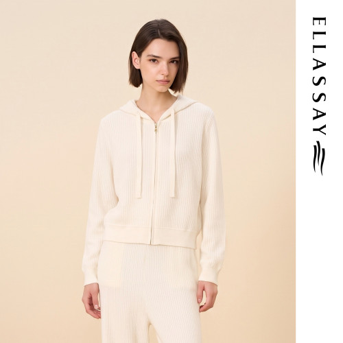 ELLASSAY歌力思2026秋冬新款绵羊毛连帽针织开衫女EWD374M02200