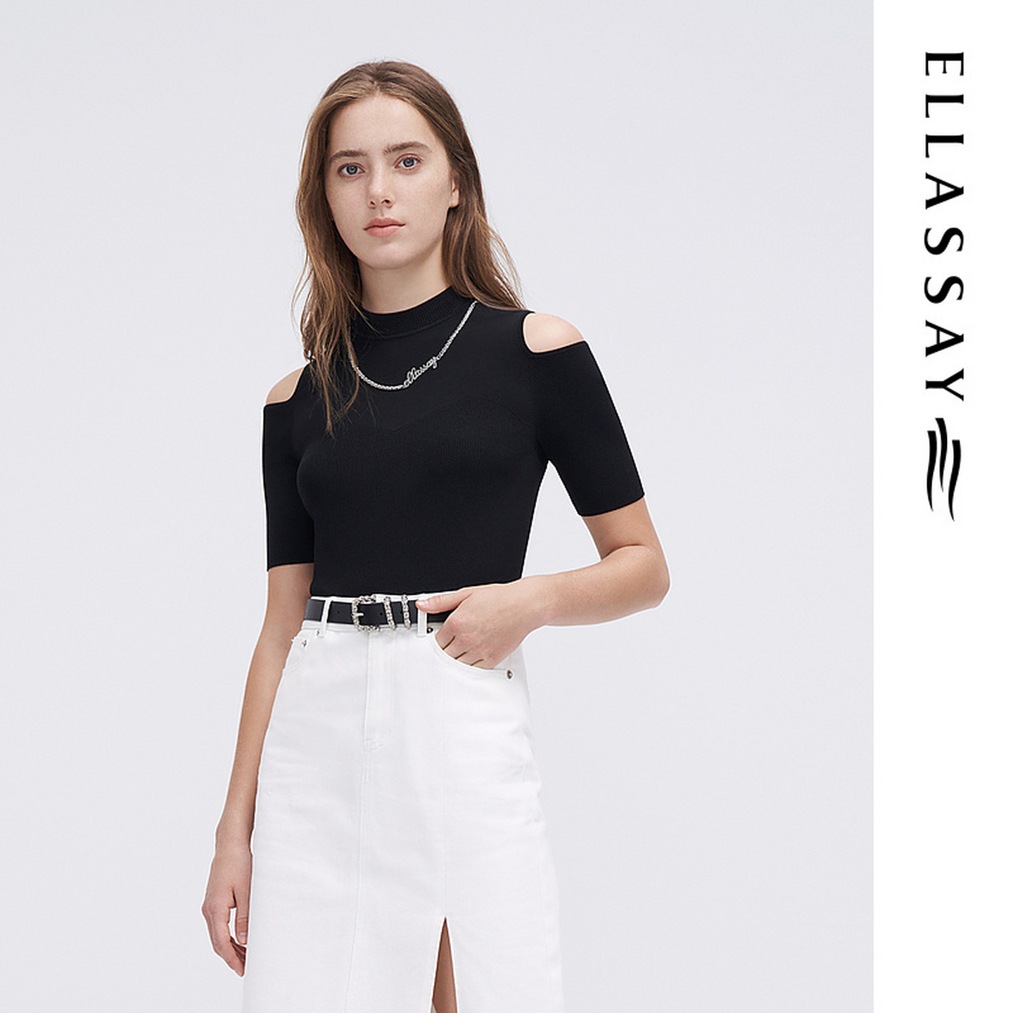 ELLASSAY歌力思夏季新款三醋酸挖肩设计修身针织衫女EWW342M01700