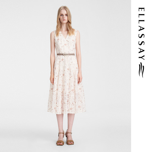 ELLASSAY歌力思夏季新款气质提花约会无袖连衣裙女EWE352Y03100