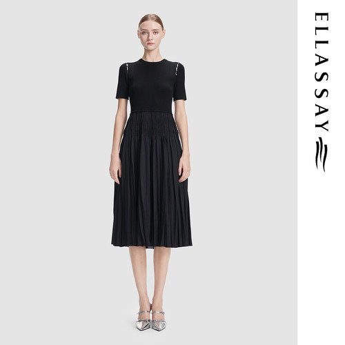 ELLASSAY歌力思2026早春新款镂空钉钻中长款连衣裙女EWD361Y06400