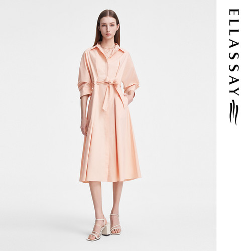 ELLASSAY歌力思春季新款棉收腰温柔气质衬衫连衣裙女EWW351Y05800