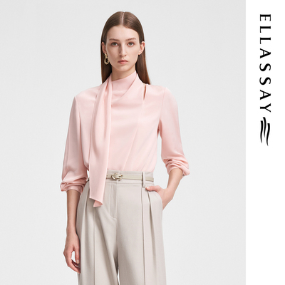 ELLASSAY歌力思春季新款真丝桑蚕丝法式飘带衬衫女EWF351C03000