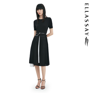 ELLASSAY歌力思春夏新款 拼接針織百褶裙連衣裙女EWF332M05000 時尚