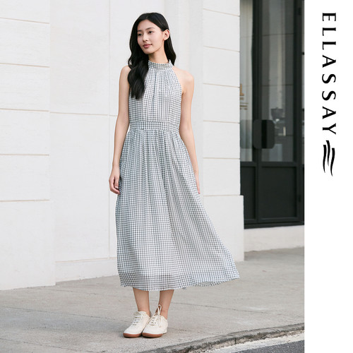 ELLASSAY歌力思2026夏季新款桑蚕丝气质挂脖连衣裙女EWD365Y251DX