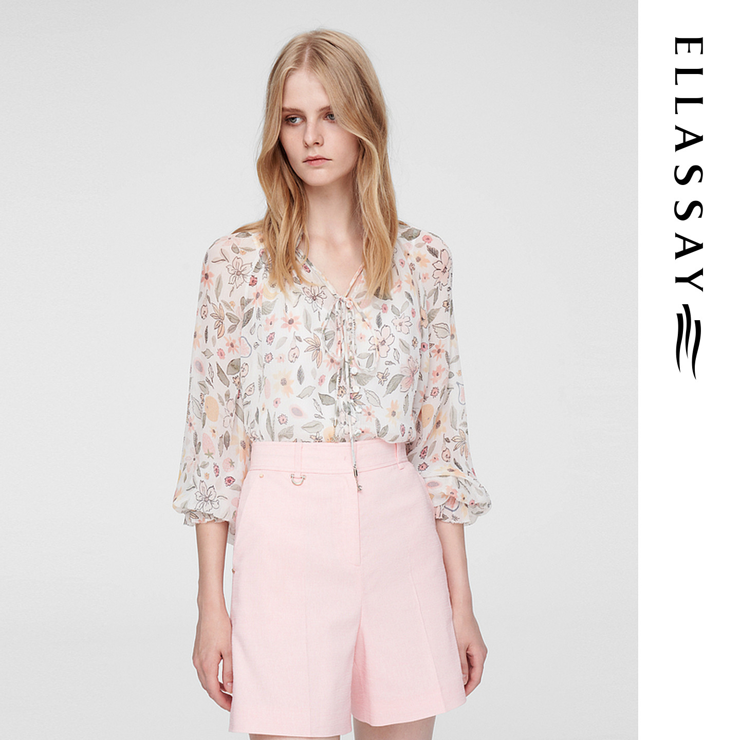 ELLASSAY歌力思夏季新款100%桑蚕丝手工打揽衬衫女EWW352C01200