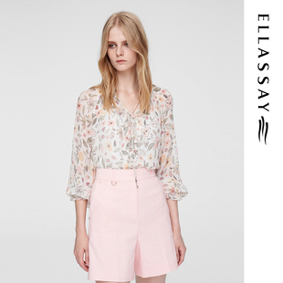 ELLASSAY歌力思夏季新款100%桑蚕丝手工打揽衬衫女EWW352C01200