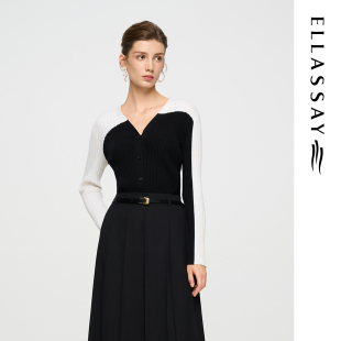 女EWD366M072TA 100%绵羊毛V领针织衫 ELLASSAY歌力思2026春季 新款