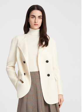 ELLASSAY歌力思秋季新款羊毛羊绒白色毛呢外套女EWB343T01200