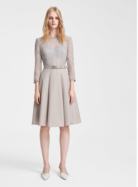 ELLASSAY歌力思春季新款绵羊毛蕾丝拼接连衣裙女EWE351Y01900