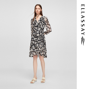 ELLASSAY歌力思夏季新款桑蚕丝优雅茶歇连衣裙女EWE362Y13500