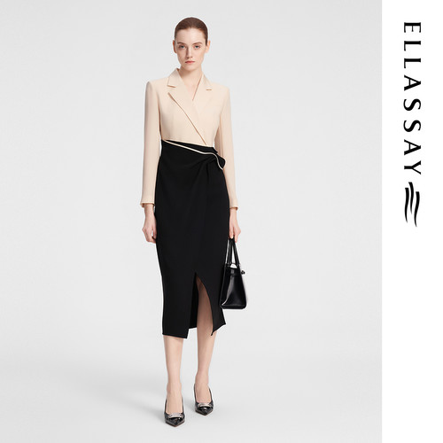 ELLASSAY歌力思春季新款三醋纤商务风假两件连衣裙女EWF353Y01000