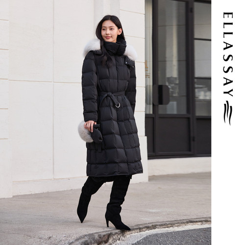 ELLASSAY歌力思冬季新款狐狸毛领配手套鹅绒羽绒服女EWE363L02600