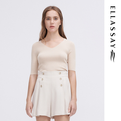 ELLASSAY歌力思夏季新款桑蚕丝V领修身打底针织衫女EWE342M06600