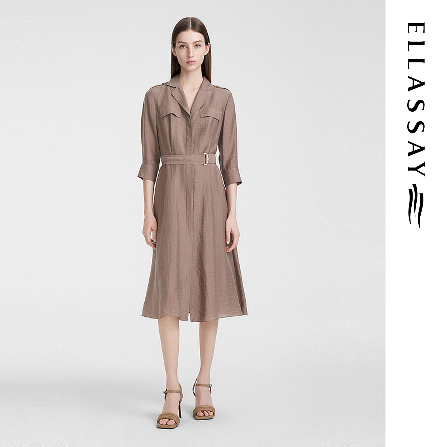 ELLASSAY歌力思夏季新款天丝通勤风衣式连衣裙女EWE352Y08100 - 实物图