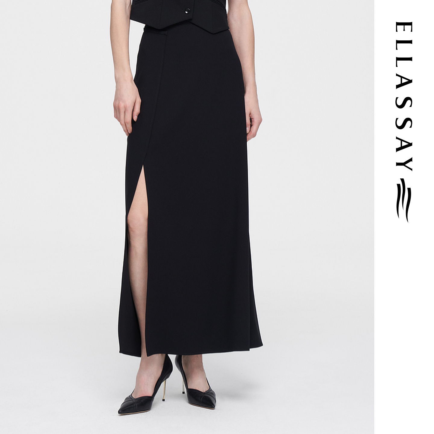 ELLASSAY歌力思早春新款三醋纤简约开叉A字半身裙女EWF351Q01600