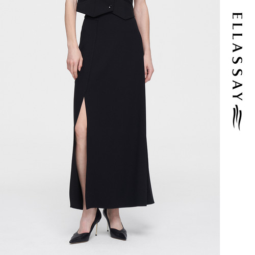 ELLASSAY歌力思早春新款三醋纤简约开叉A字半身裙女EWF351Q01600