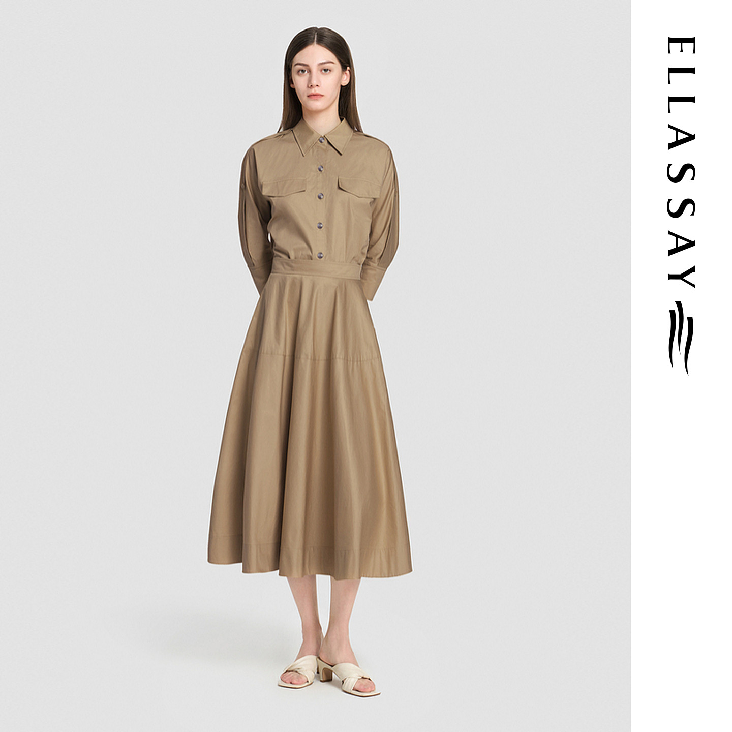 ELLASSAY歌力思2026春季新款棉简约翻领衬衫连衣裙女EWD371Y01400