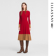 ELLASSAY歌力思秋季 新款 100%绵羊毛红咖撞色连衣裙女EWE353M10300
