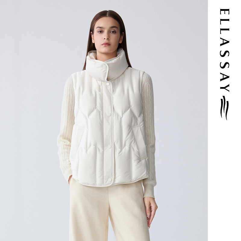 ELLASSAY歌力思2025冬季新款立领无袖鹅绒羽绒服女EWD363L03700