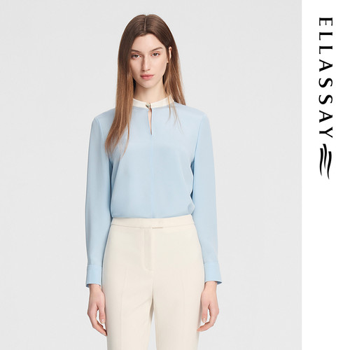 ELLASSAY歌力思秋季新款撞色通勤立领套头衬衫女EWE353C02500