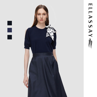 ELLASSAY歌力思秋季新款绵羊毛丝巾装饰简约针织衫女EWE343M00300