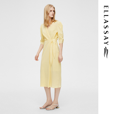 ELLASSAY歌力思春季新款棉感法式围裹设计连衣裙女EWB362Y04900