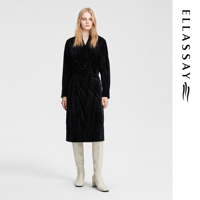 ELLASSAY歌力思秋季新款新中式华贵丝绒面料连衣裙女EWB353Y02600