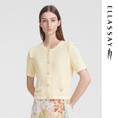 ELLASSAY歌力思夏季新款棉小香风圆领钻扣针织衫女EWE352M04100
