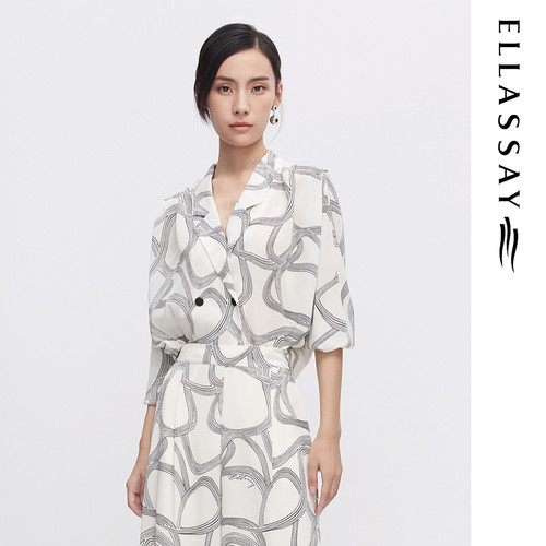 ELLASSAY歌力思夏季新款桑蚕丝100%休闲印花衬衫女EWF342C01800