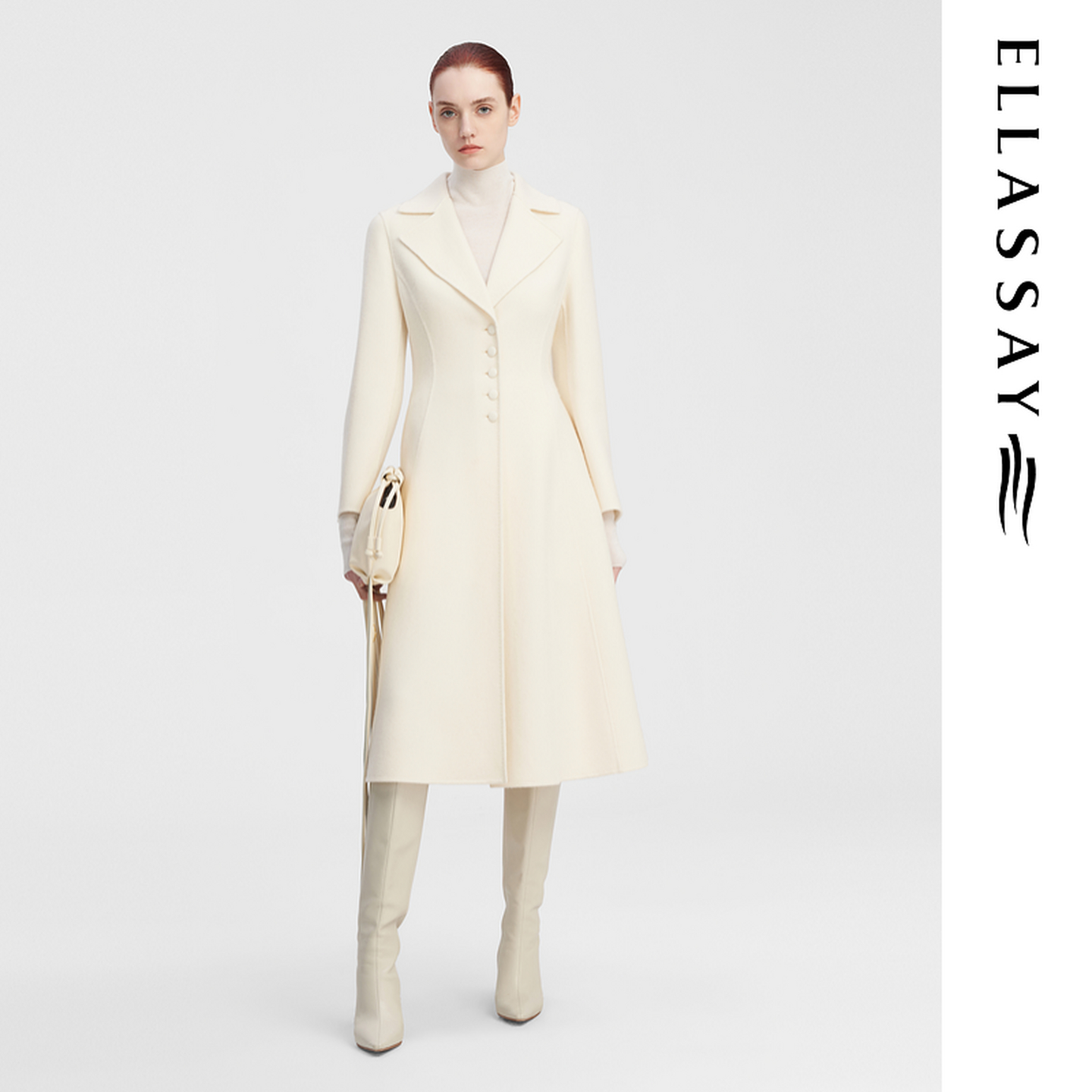 ELLASSAY歌力思冬季新款山羊绒优雅收腰毛呢大衣女EWF344D02200