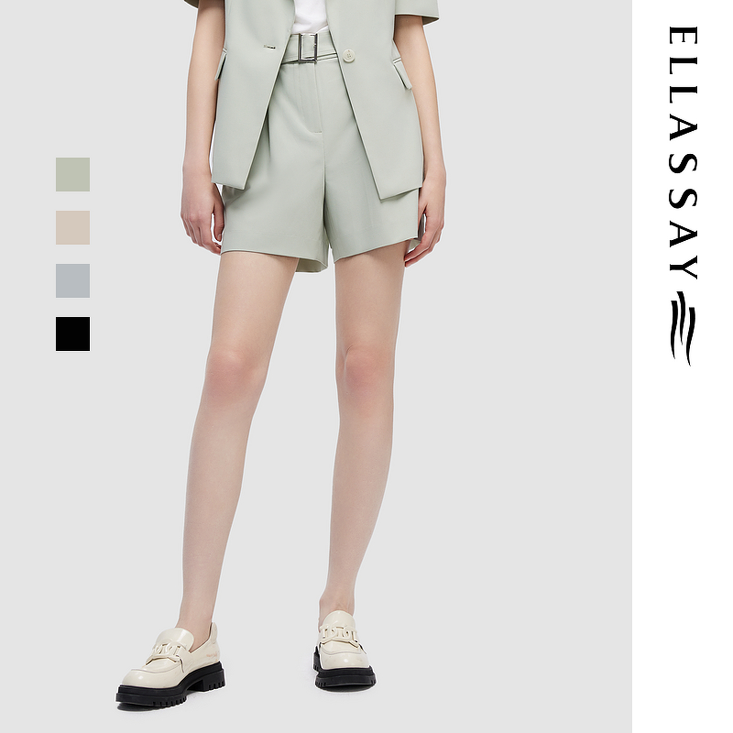 ELLASSAY歌力思春夏新款简约百搭直筒通勤短休闲裤女EWD352K02400