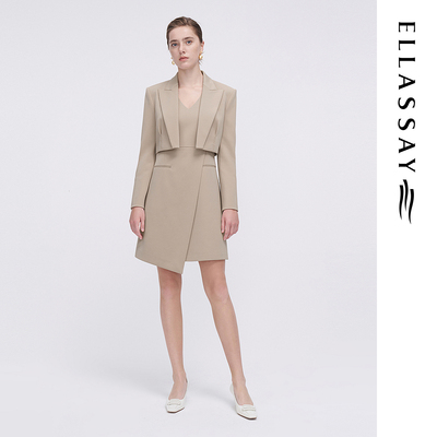 ELLASSAY歌力思早春新款三醋酯不规则真两件连衣裙女EWF341Y00800