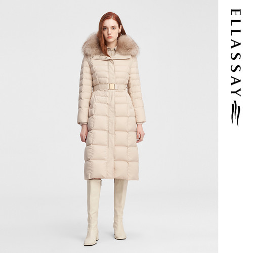 ELLASSAY歌力思冬季新款鹅绒简约连帽长款羽绒服女EWE344L00100
