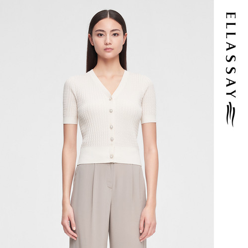 ELLASSAY歌力思夏季新款醋纤百搭短袖毛针织衫女EWE352M08700