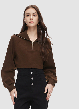 ELLASSAY歌力思秋冬新款简约慵懒风半开领短外套女EWW334C03600