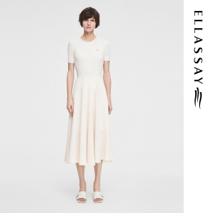 ELLASSAY歌力思夏季新款绉感杨柳纱圆领气质连衣裙女EWE352Y02500