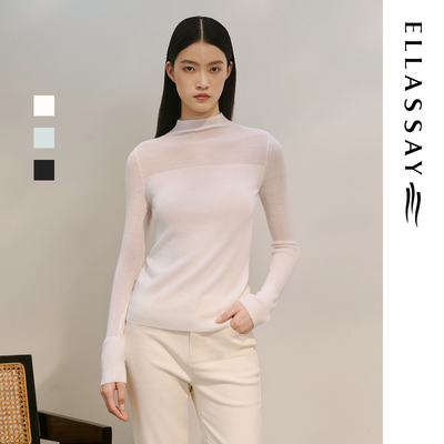 ELLASSAY歌力思秋季新款100%绵羊毛微透针织衫女EWD366M057TA