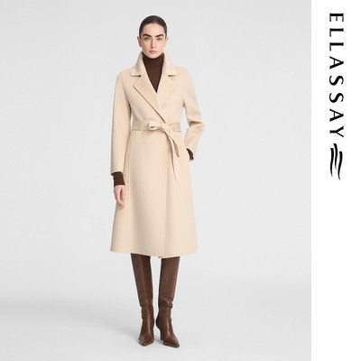 ELLASSAY歌力思冬季新款100%山羊绒长款毛呢大衣女EWF354D02800